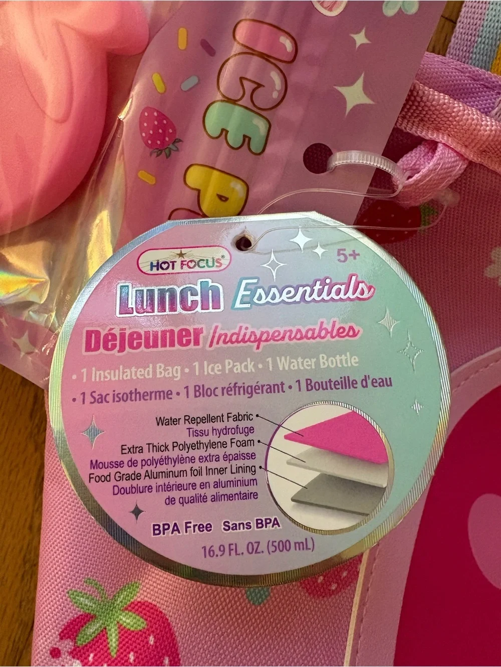 Kids Strawberry Lunch Bag with Water Bottle and Ice Pack
